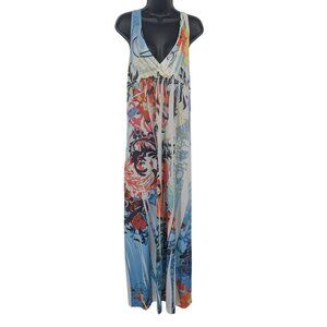Y2K Abstrct Floral Maxi Dress Raceback Deep V Babydoll Fesitval Resort Size L